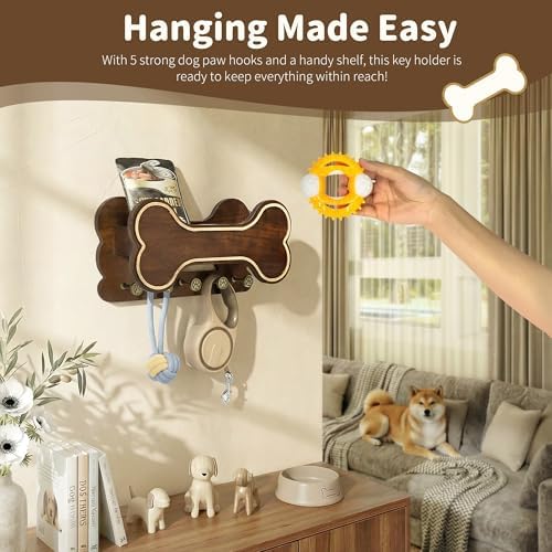 MTERSN Dog Leash Holder Wall Mount for Cute Dog Themed Decor, Dark Brown - Image 5