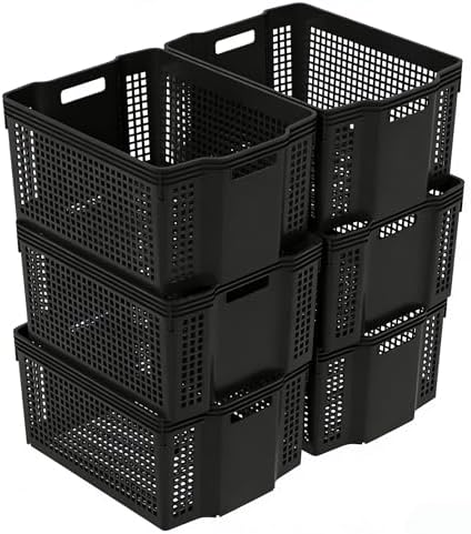 Large Stackable Woven Plastic Basket, 6-Pack Storage Bins by Buyitt