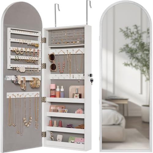 Best Choice Products Arch Mirror Jewelry Cabinet, Jewelry Storage Organizer, Armoire, Lockable Wall or Door Mountable, Full-Length Mirror - Silver by BestChoiceProducts