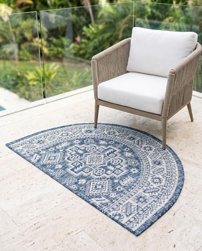 Rugs.com Outdoor Aztec Collection Rug – 2x4 Hearth Blue Flatweave-Pile Rug Perfect for Living Rooms, Large Dining Rooms, Open Floorplans - Image 7