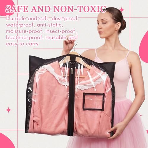 Nuenen 6pcs Garment Bags for Dance Costume Clothing Bags Hanging Clothes Clear Dance Garment Carrier for Dancers with 5 Zipper Pockets Closet Hanging Clothes Cover (Black,40 Inch) - Image 4