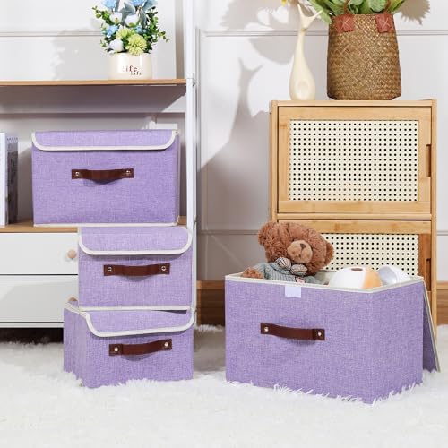 ANMINY Fabric Storage Box Bins with Lids, Purple, 10"x8"x7", 4 Pack - Image 7