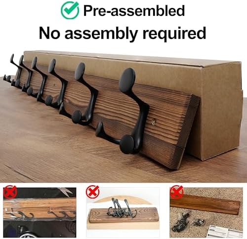 WEBI Coat Rack Wall Mount,36" Solid Wood Coat Hooks Wall Mounted Coat Hanger,16" Hole to Hole,Heavy Duty Hook Rack,6 Triple Hooks for Hanging Coats,Jacket,Hat,Backpack,Farmhouse,Brown,2 Packs - Image 6