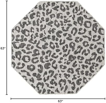 Unique Loom Outdoor Safari Collection Area Rug - Leopard (5' 3" Octagon, Light Gray/ Gray) - Image 2