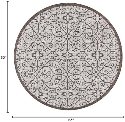 Eyely Filigree Weave Round Rug 5 Ft Taupe/Espresso, Indoor Outdoor Rug - Image 2