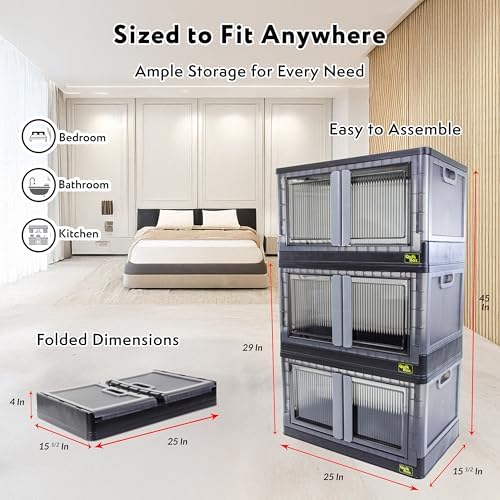 dbest products Quik Box - 19 Gallon Stackable Storage Bins with Doors, Collapsible Organizer Foldable Container, for Bedroom Living Room Neat, Tidy Dorms and Organized Homes, Boxes - Image 4