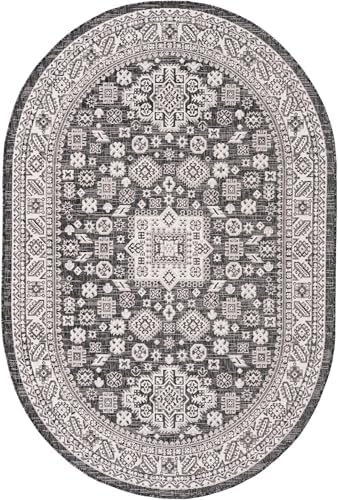 Rugs.com - Outdoor Aztec Rug – 5' 3 x 8' Oval Charcoal Gray Indoor/Outdoor Rug – Weather-Resistant Flatweave for Patios, Decks, and Porches - Image 3