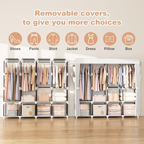 VTRIN Portable Closet for Hanging Clothes 67 Inch Wide Large Capacity Portable Wardrobe Closet with Cover, 4 Storage Shelves and 4 Hanging Rod Sturdy Free Standing Closet for Bedroom, White - Image 5