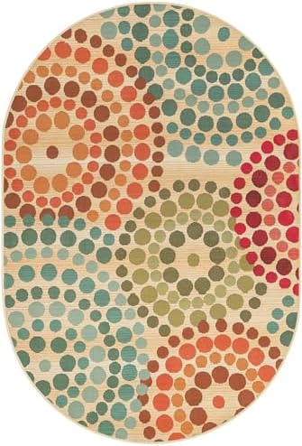 Unique Loom Outdoor Modern Collection Area Rug - Spark (4' 1" x 6' 1" Oval Beige/Burgundy) - Image 3