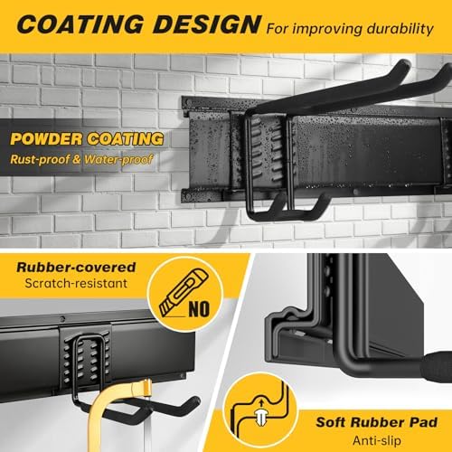 99 Inches Garage Storage, UUP Garage Organization, Wall Mount Garden Tool Organizer, Max 1000lbs Adjustable Metal Hook, Yard Shed Hanging Utility Rack, Heavy Duty Shelving for Rake Broom Mop Snowboard - Image 4