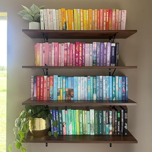 Kaboon 27 inch Long 10 inch Deep Floating Shelves for Wall Set of 2, Large Open Shelves Wall Mounted, Space Saving Home and Commercial Use, Walnut - Image 2
