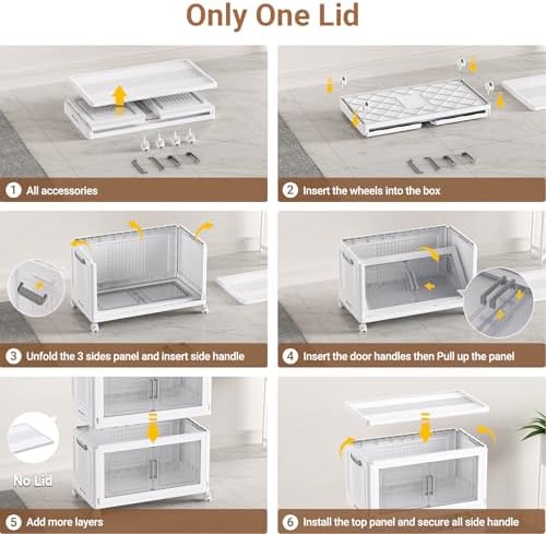 BROVIEW 324 Qt Stackable Storage Bins Foldable Cabinet, V40 White 3-Pack - Image 7