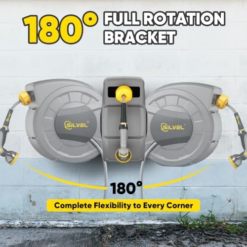 Retractable Garden Hose Reel, 1/2" x 130ft Wall Mount Heavy Duty Automatic Hose Reel with 10 Pattern Nozzle, Any Length Lock & Slow Return System, 180°Swivel Bracket Upgraded UV Resistant,Yellow - Image 6