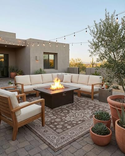 Rugs.com - Outdoor Aztec Rug – 9' x 12' Brown Indoor/Outdoor Rug – Washable, Stain-Resistant, for Patios, Decks, and Porches by Rugscom