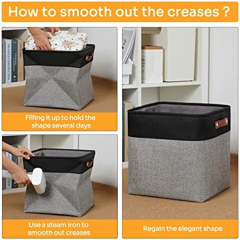 DULLEMELO Storage Bins for Organizing,Closet Storage Baskets for Gift Empty,Large Linen Canvas Storage Bins with Handles for Home Office Toys Shelves(Black&Grey, 13 inch Cube) - Image 5