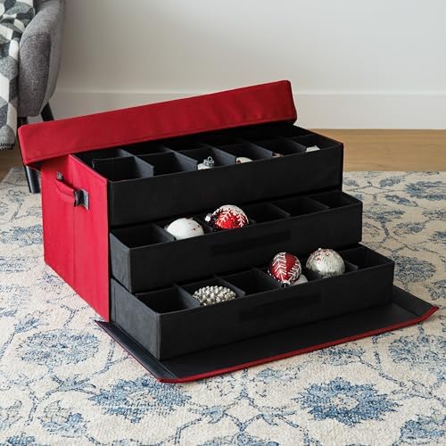 Balsam Hill Bauble Storage Bag - 72-Piece Christmas Ornament Storage Box with Drawer-Style Trays for Christmas Tree Ornaments Organization - Image 4