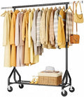 HYSEYY Heavy-Duty 450LBS Capacity Metal Clothes Rack，Rolling Clothing Rack with Wheels & Shelves, Portable Standing Wardrobe Rack for Hanging Clothes, Black (Black, L) by HYSEYY