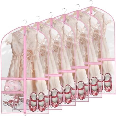 40 Inch Clear Garment Bags for Dance Costumes, 6 Pack, Pink by Kntiwiwo