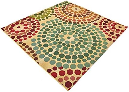Unique Loom Outdoor Modern Collection Area Rug - Spark (5' 4" Square, Beige/ Burgundy) - Image 5