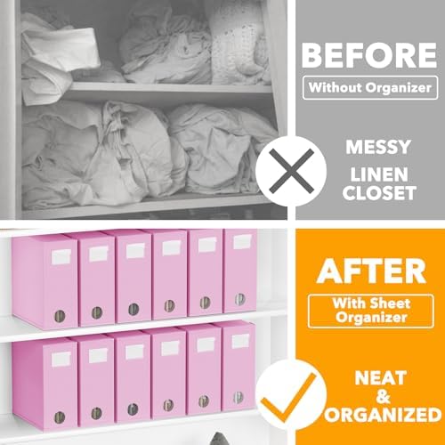 SpaceAid 12 Pack Bed Sheet Organizers and Storage, Foldable Sheet Organizer for Linen Closet, Sheets Set Folder Keeper with Window XL (Queen & King Size) Bedding Container (Pink, 12 Pack) - Image 2