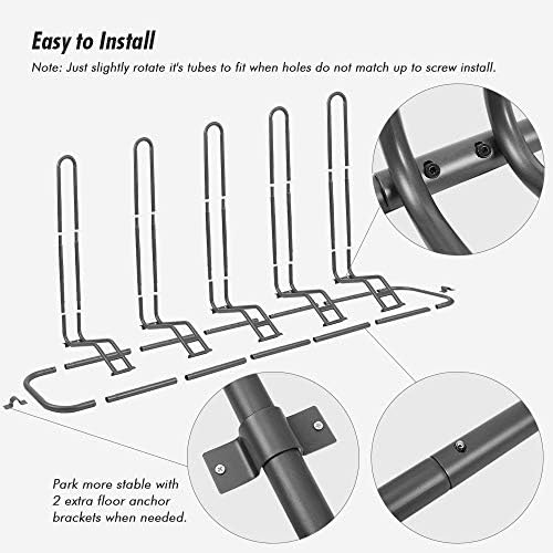 XCSOURCE 5-Bike Floor Parking Rack, Adjustable Dual-Sided Bicycle Storage Stand, Indoor & Outdoor Bike Rack Organizer, Fits Mountain, Road, Kids Bikes with Floor Anchor Brackets (Silver) - Image 4