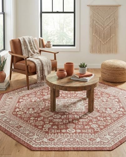 Rugs.com - Outdoor Aztec Rug – 8 Ft Octagon Rust Red Indoor/Outdoor Rug – Weather Resistant for Patios, Decks, and Porches - Image 4