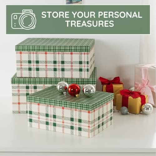 Soul & Lane - Extra Large Plaid Christmas Gift Boxes with Lids, Set of 3 - Image 4