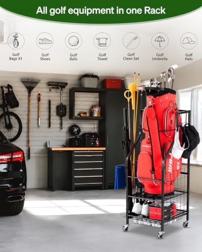 FHXZH Golf Bag Storage Garage Organizer - Golf Bag Stand with Wheels - Image 5