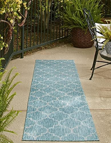 Unique Loom Trellis Collection Area Rug-Lattice Design, Moroccan Inspired for Indoor/Outdoor Décor, 2 ft x 8 ft Runner, Aquamarine/Gray - Image 4
