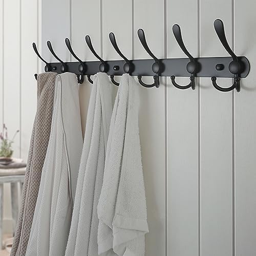 Dseap Coat Rack Wall Mount - 29.5” Long 8-Tri-Hooks Heavy Duty Coat Hanger Rail Wall Hooks for Hanging Coats Hats Clothing Clothes Purse Mudroom Entryway, Black - Image 3
