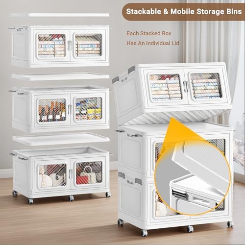 BROVIEW 660 Qt/165 Gal Stackable Storage Bins with Lids, 3 Pack, White - Image 3