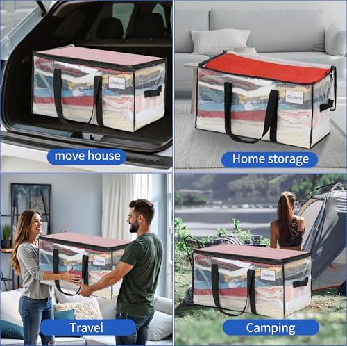 BAGAIL Heavy Duty Moving Bags with Strong Handle, Extra Large Moving Boxes, Storage Tote for Clothes, College Moving Supplies(Clear,93L-12pack) - Image 7