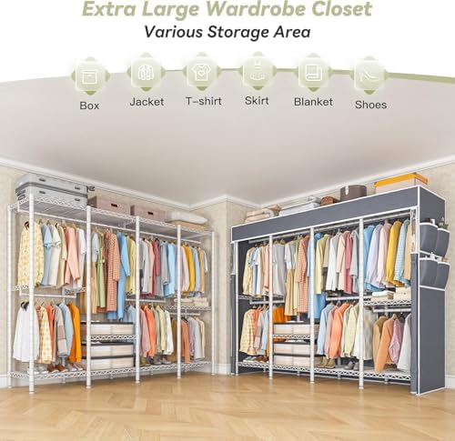 Raybee Heavy Duty Clothes Rack with Cover, 1150lbs Capacity, Adjustable - Image 2
