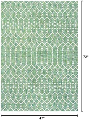 Eyely Moroccan Textured Weave Area Rug 4X6 Green/Cream, Indoor Outdoor Rug - Image 2