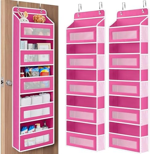 JARLINK Over the Door Organizer for Bathroom, 5 Shelf Rose Pink, 2 Pack by JARLINK