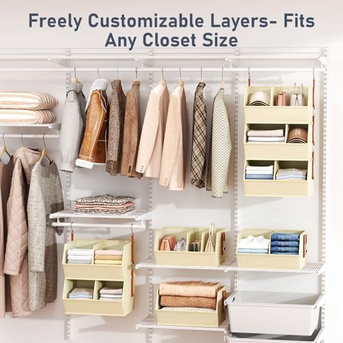 Hanging Closet Organizer Extra Large, Clothes Hanging Shelves for Closet with Divider, Collapsible Closet Storage System, Fabric Storage Bins for Home, Dorm, Rv, Sweaters, Handbags, Underwear, Sock - Image 3