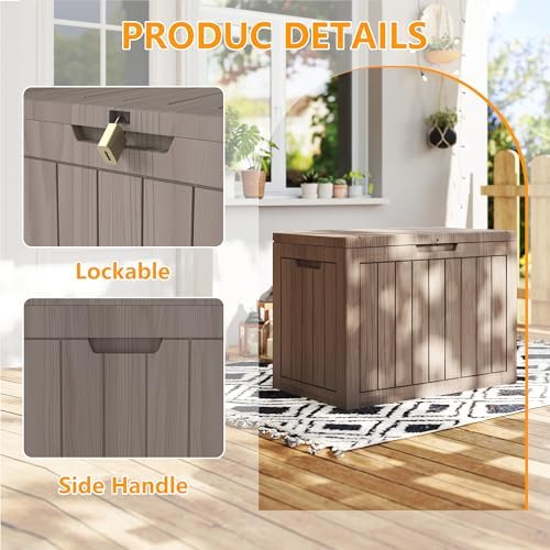35 Gallon outdoor cushion storage deck boxes outdoor waterproof, package delivery boxes for outside, Outdoor Storage Lockable for Patio Furniture, Garden Tools and Pool Supplies, Light Brown - Image 3