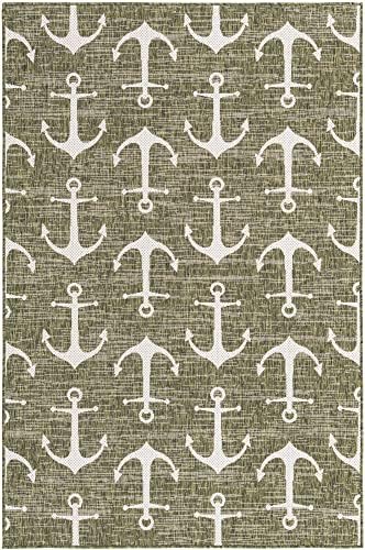 Unique Loom Outdoor Coastal Collection Area Rug - Ahoy (5' 3" x 7' 10" Rectangle, Green/ Ivory) - Image 3