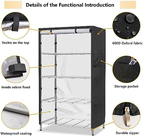 Shelf Cover,Waterproof Dustproof Storage Shelving Unit Cover,Fits 36"Wx18"Dx72"H Shelf,Shelf Display Rack Protector with Zipper,Black - Image 3