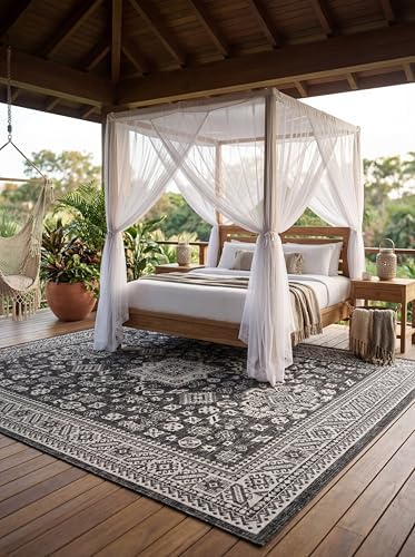 Rugs.com Outdoor Aztec Collection Rug – 8x10 Charcoal Gray Flatweave-Pile Rug Perfect for Living Rooms, Large Dining Rooms, Open Floorplans by Rugscom