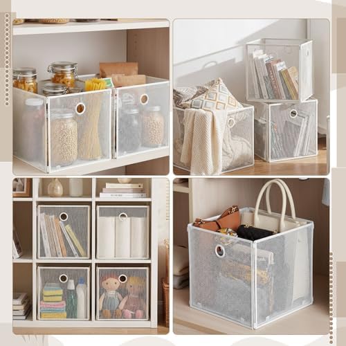 4 Pcs Foldable Metal Cube Storage Baskets, 13x13in, White - Image 7