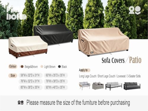 3-Seater Outdoor Sofa Cover, 93Wx40Dx35H inches Outdoor Furniture Covers Waterproof,100% Waterproof Heavy Duty Patio Furniture Covers,Light Brown Minimalism Style Outdoor Couch Cover - Image 3