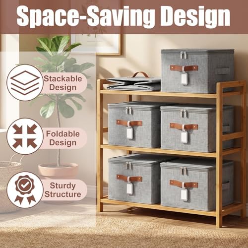 6 Pack Fabric Closet Storage Bins with Lids, 10×8×7 in, Gray - Image 5