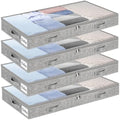 4 Inch Low Profile Under Bed Storage Drawer 4 Pack, Lightweight Underbed Clothes Storage Container Bins With NO STURCTURE, Shallow Storage Bag for Dorm & Home, With Clear Lids & Water-Resistant Fabric by KUKIKAN
