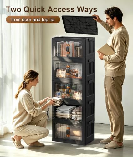 Hanyi 175 QT 5-Tier Storage Bins with Lids, Stackable Cabinet, Black - Image 6