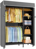 ULIFHOME F2C Clothes Rack with Cover, Black Closet with Dark Gray Cover by UlifHome