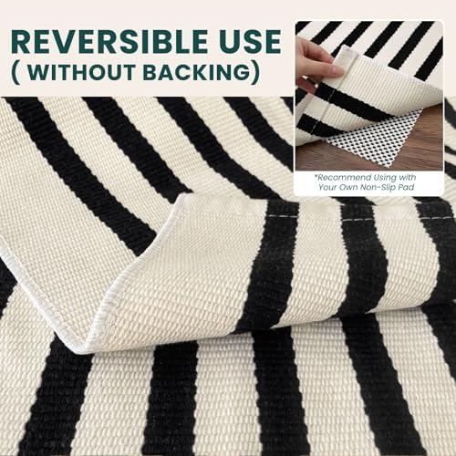 KOZYFLY 5x8 ft Area Rug Woven Washable Striped Rug, Beige and Black - Image 4