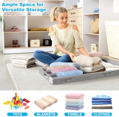 5 Inch Low Profile Under Bed Storage Drawer 4 Pack, Lightweight Underbed Clothes Storage Container Bins With NO STURCTURE, Shallow Storage Bag for Dorm & Home, With Clear Lids & Water-Resistant Fabric - Image 4