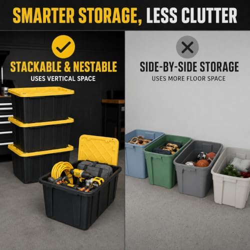 17 Gallon Storage Totes with Lock Holes, Black/Yellow, 4 Pack - Image 4