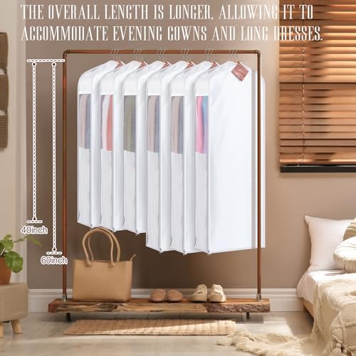 Briwooody Long Garment Bags, 2 Sets, Moth Protection, 60 x 24 x 6 in, White - Image 5